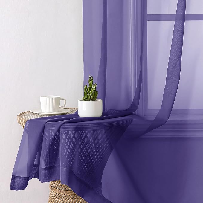 Aiyufeng Purple Sheer Curtains 84 Inches Long 2 Panels Set, Light Filtering - Image 4