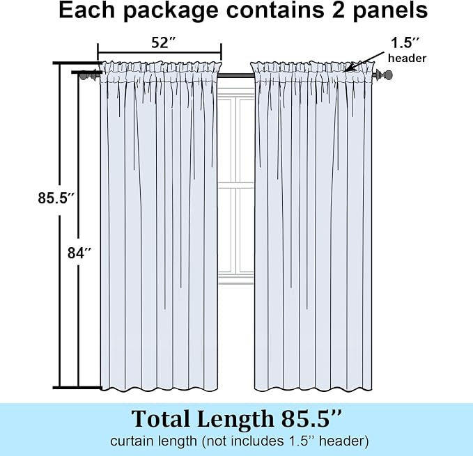 Simplebrand Semi Sheer Black Curtains 84 Inches Long 2 Panels, Light Filtering - Image 2