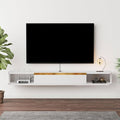 Floating TV Stand, 95'' Wall Mounted Entertainment Center TV Media Console, Floating Shelves with Door, Floating TV Cabinet Large Storage TV Bench for Living Room (White, 94.49IN)