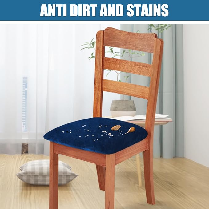 Smiry Velvet Seat Covers for Dining Room Chair Set of 2, Stretch Fit Removable Washable Chair Seat Cushion Protector Slipcovers with Ties, Federal Blue