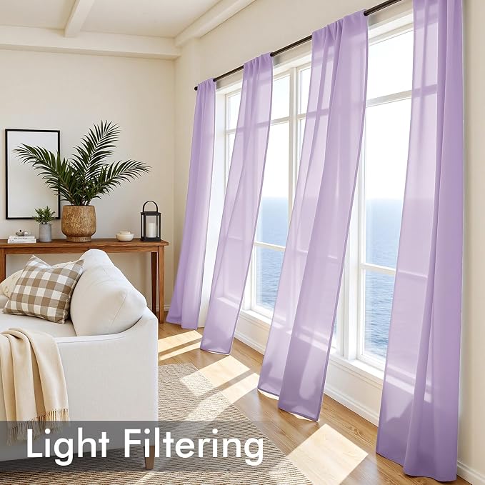 MIULEE Light Purple Sheer Curtains 90 Inches Long, 4 Panels Set, Lavender Light - Image 4