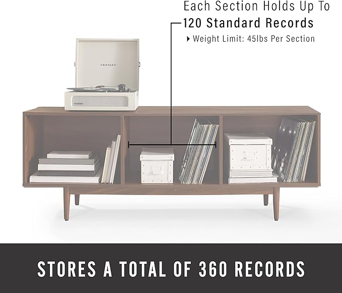 Crosley Furniture Liam Large Vinyl Record Storage TV Stand and Entertainment Center, Media Console, Walnut
