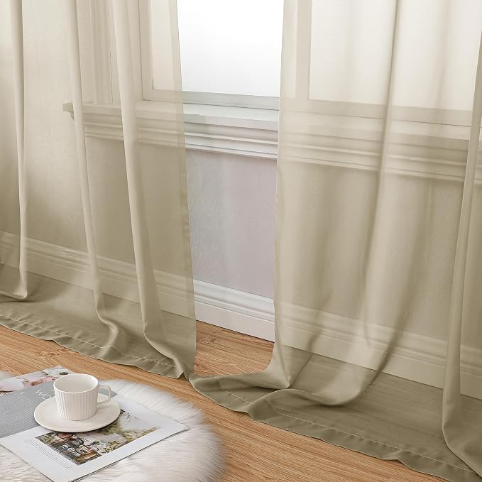 Aiyufeng Taupe Sheer Curtains 45 Inches Long 2 Panels Set, Semi Transparent - Image 8