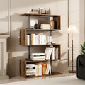 5-Tier Geometric Bookshelf, S Shaped Bookcase, 31.5" W x 58.3" H Wood Decorative Storage Shelving, Modern Freestanding Display Shelves, Tall Book Shelf Unit for Living Room Bedroom