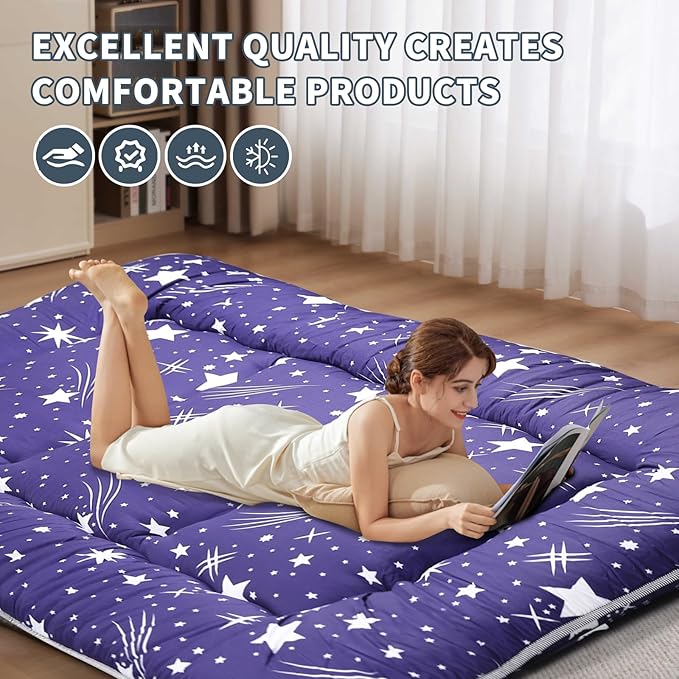 Japanese Floor Mattress,4" Thicken Japanese Floor Sleeping Pad Foldable,Futon Mattress Suitable for Camping and Guest Room (Blue, Twin (80" x 36"))