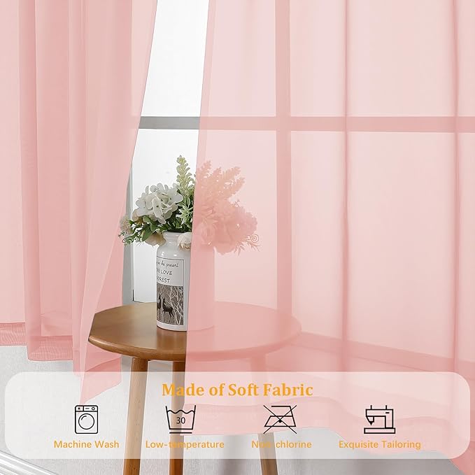 Gwine Blush Pink Valances for Windows, Small Light Filtering Rod Pocket Cafe - Image 8