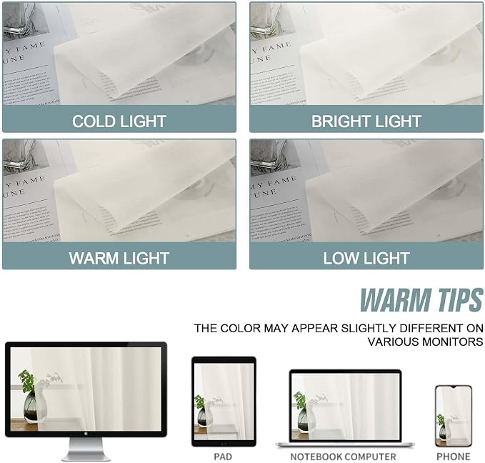 Ivory Sheer Curtains 84 Inches Long 2 Panels, Elegant Airy Transparent Light - Image 6