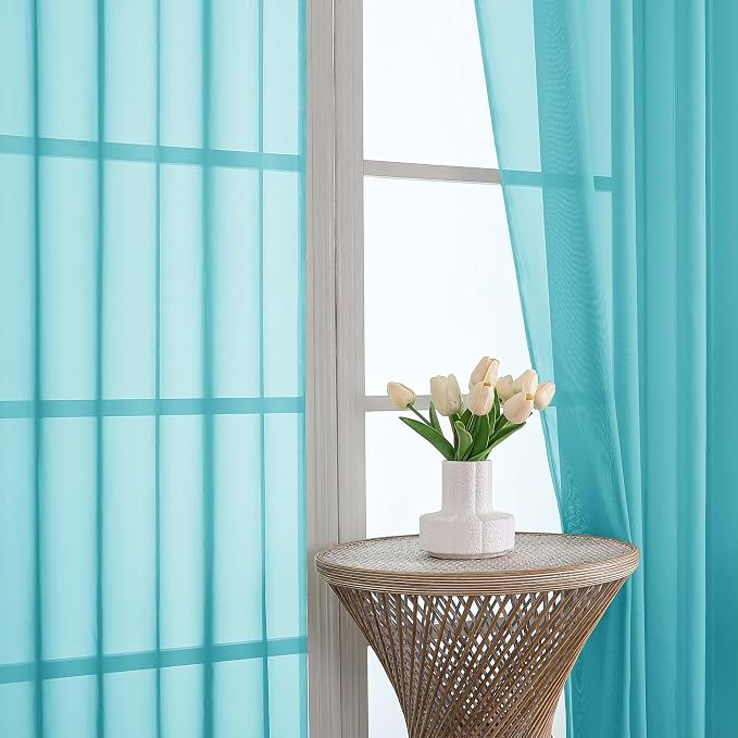 OVZME Sheer Turquoise Curtains 108 Inches Long 2 Panels Set, 59 Inch Extra Wide - Image 3