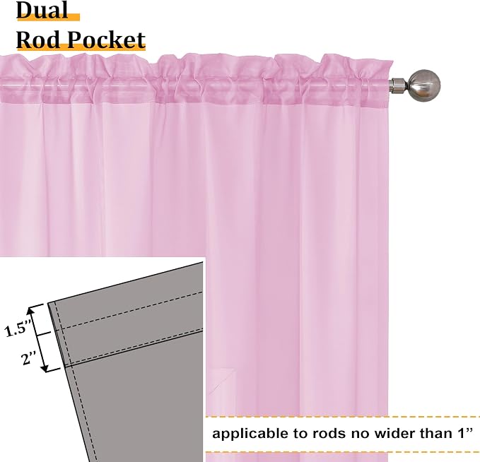 Aiyufeng Light Pink Sheer Curtains 63 Inch Length 2 Panels Set, Semi - Image 4