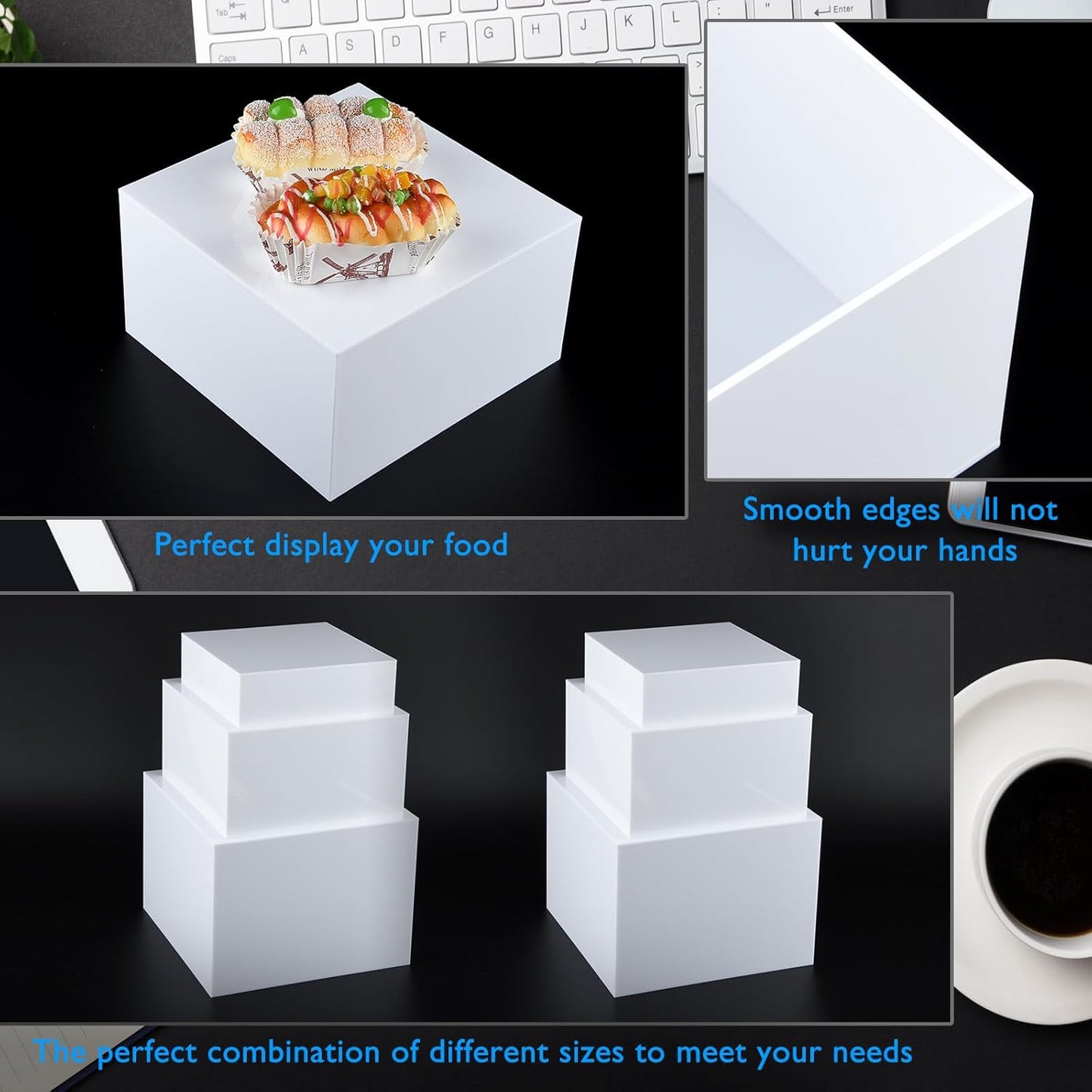 3Pcs White Buffet Risers Acrylic Boxes Display Food Risers for Buffet Table Platter Parties Weddings Catering Dessert Collectibles Figures Show ( 6''x7''x8'')