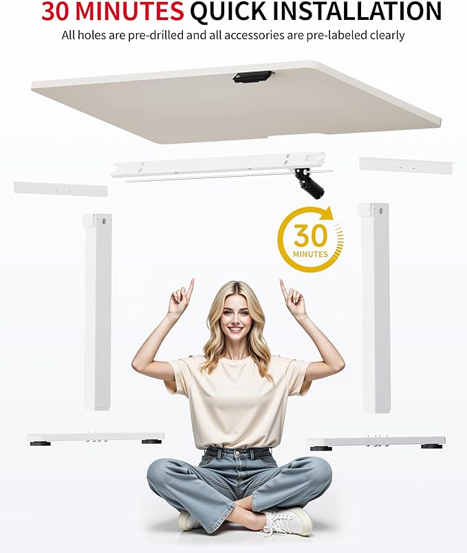 Okin Standing Desk Electric Adjustable Computer Desks, Whole Piece Stand up Desk Office Gaming Home Office Memory Desks 48x24 inches Cream Pecans