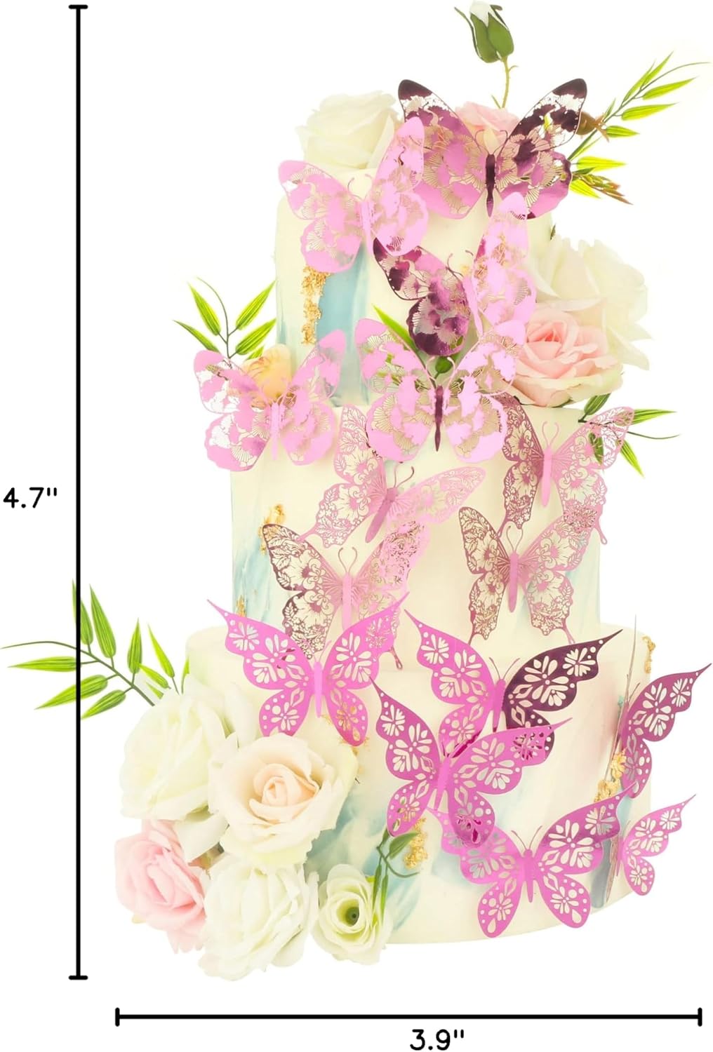 Gyufise Rose Red Butterfly Cupcake Toppers Hollow Art 3D Butterfly Cupcake Decorations Baby Shower Wedding Anniversary Kids Birthday Party Cake Wall Decorations Supplies 36Pcs