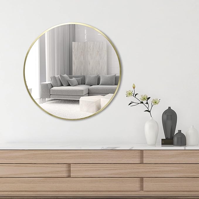 FrameWorks 20" Deluxe Contemporary Brass Gold Circular Aluminum Mirror
