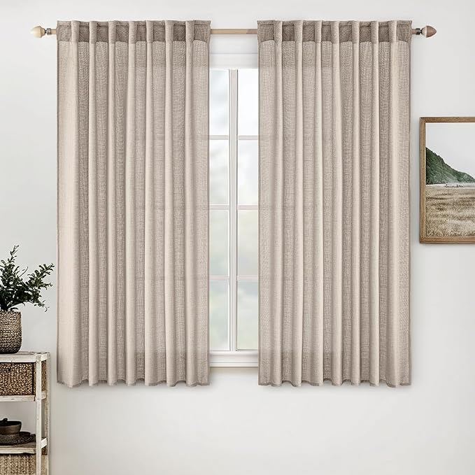 MIULEE Natural Linen Curtains 63 Inch Length 2 Panels by MIULEE