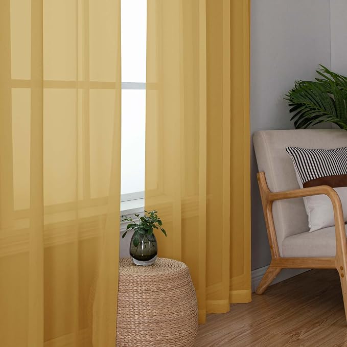 Chyhomenyc Gold Sheer Curtains 84 inches Long 2 Panels Set - Image 6