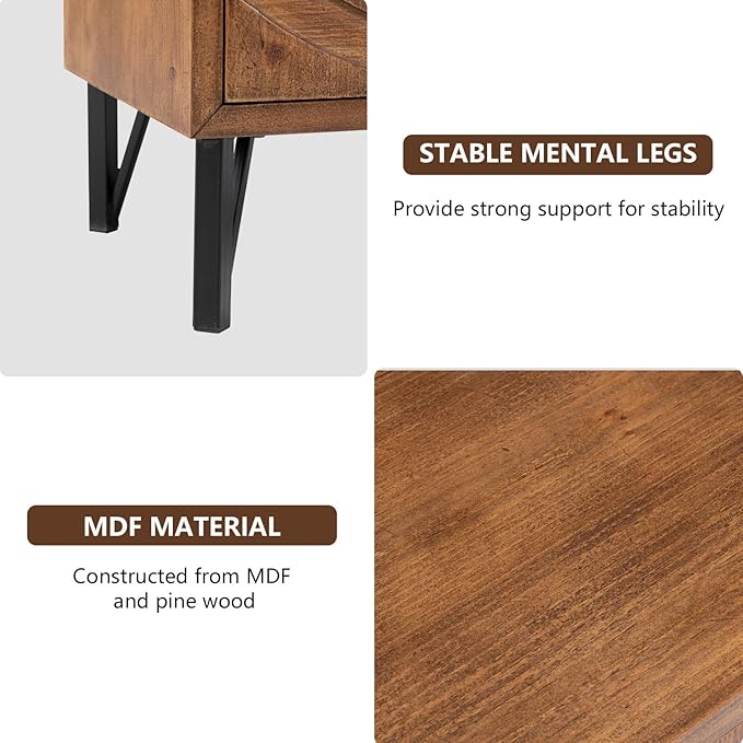COSIEST Vintage Nightstand with 2 Storage Drawers, Rustic End Table for Bedroom and Living Room, Easy to Assemble Accent Table (Brown, Circle Pattern)