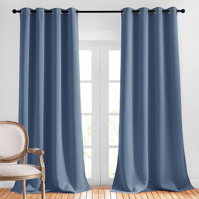 NICETOWN Stone Blue Blackout Curtains 90 inches Long, Grommet Thermal Insulated by NICETOWN