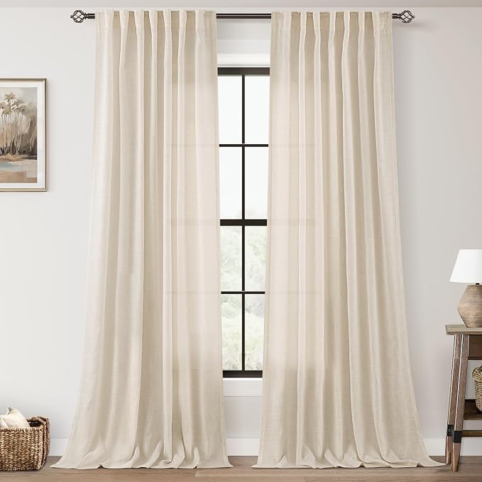 Apricot Linen Curtain 102 inch Length 2 Panels Set Back Tab Light Filtering by Jolilight