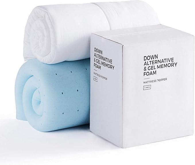LUCID 4 Inch Down Alternative and Gel Memory Foam Mattress Topper - Three Toppers In One - Cal King