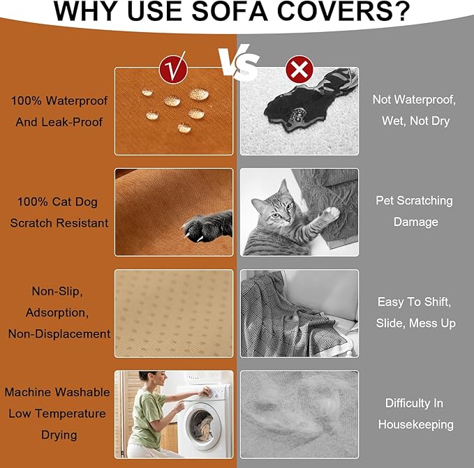 STACYPIK Waterproof Orange Couch Cover for Dogs, Washable Sofa Cover for 2 Cushion Couch, Anti-Cat Scratch Furniture Protector, Anti-Slip Pet Couch Protector,Tear Resistant Futon Cover-71X71IN