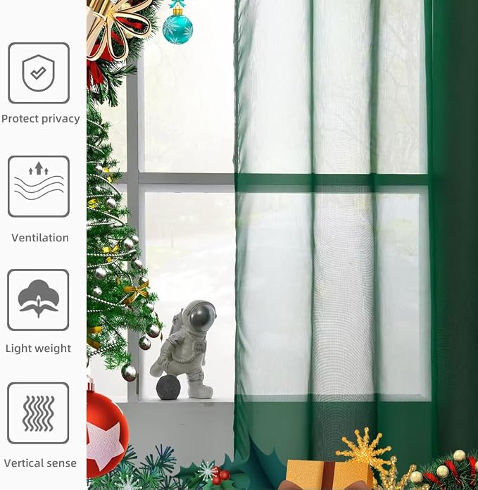 youleyar Solid Sheer Rod Pocket Curtain Voile Draperies 2 Panels White Beige - Image 7