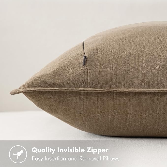 MIULEE Decorative Linen Pillow Covers 20x20 Inch Khaki Boho Farmhouse Neutral - Image 3