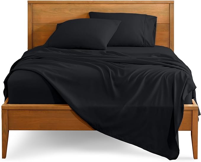 Bare Home Queen Sheet Set - Luxury 1800 Ultra-Soft Microfiber Queen Bed Sheets - Double Brushed - Deep Pockets - Easy Fit - 4 Piece Set - Bedding Sheets & Pillowcases (Queen, Black)