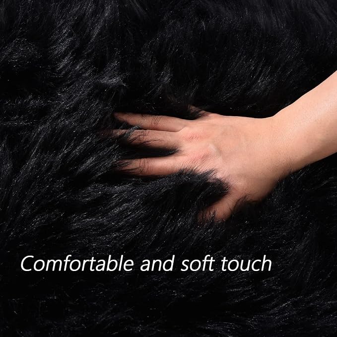 Latepis Black Fur Rug for Bedroom Throw Rugs 2x3 Faux Sheepskin Rug Washable - Image 4