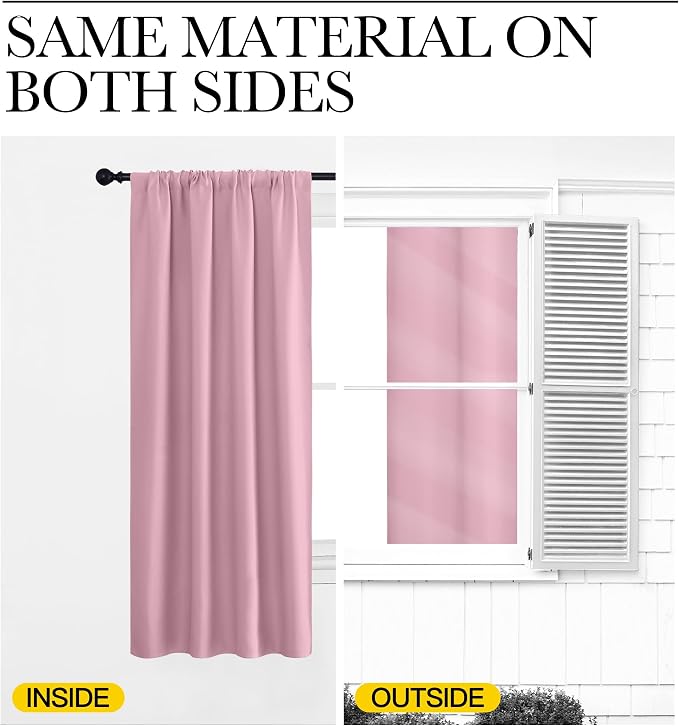 NICETOWN Kitchen Curtains, Short Blackout Drapes, Rouge Pink, Thermal Insulated - Image 5