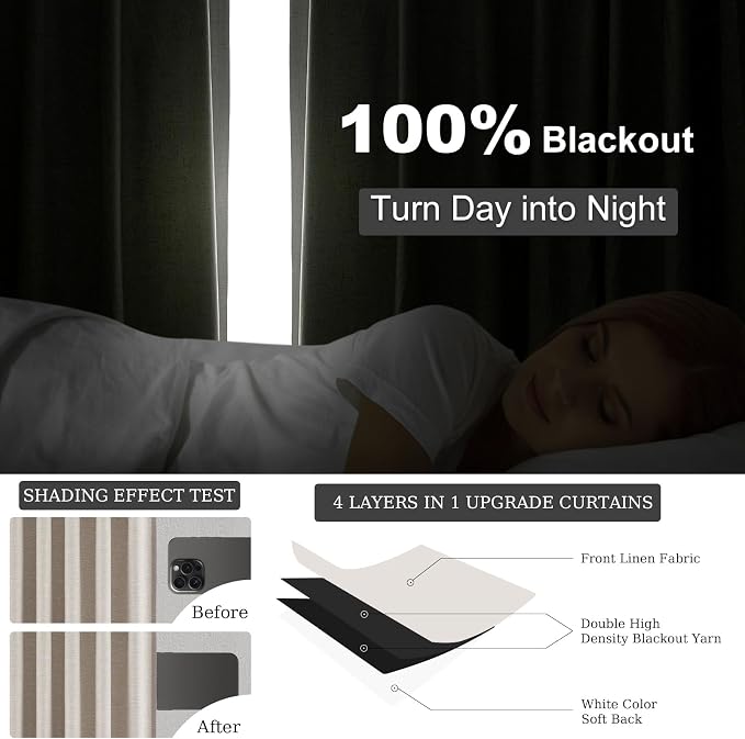 Topfinel Custom Drapery 92 Inch Long Blackout 2 Panels Neutral Linen Blackout - Image 8