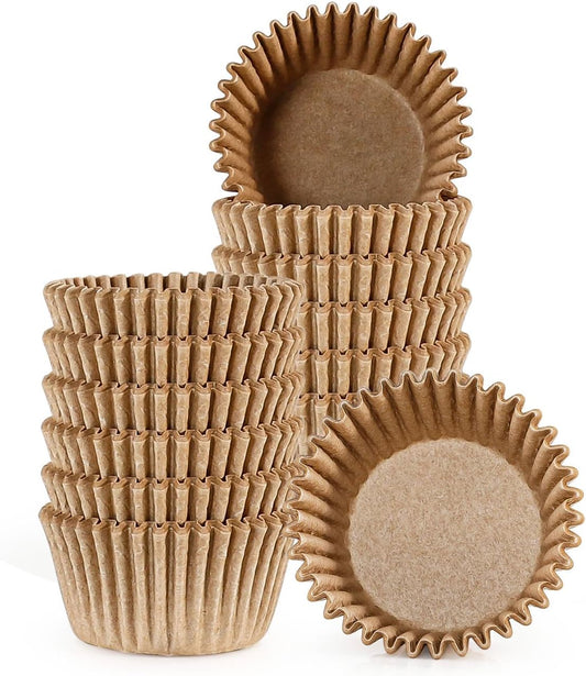 [300Pcs] Caperci Odorless Mini Cupcake Liners for Baking - Greaseproof Paper Muffin Baking Cups for Wedding Birthday Party Baby Shower Festivals (Natural)