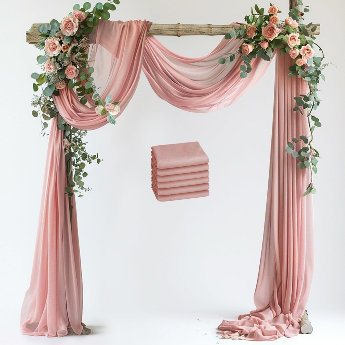 Wedding Arch Draping Fabric 6 Panels 28.7" x 20FT Dusty Rose Sheer Chiffon Backdrop Drapes for Wedding Ceremony Birthday Party Bridal Shower Outdoor Decoration