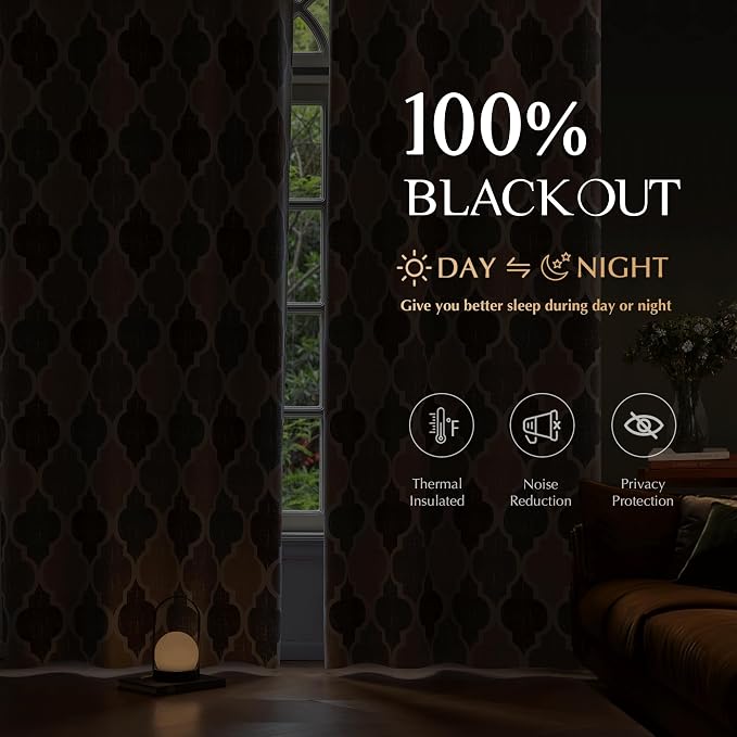Beauoop 100% Blackout Curtains 63 Inches Long 2 Panels - Image 2