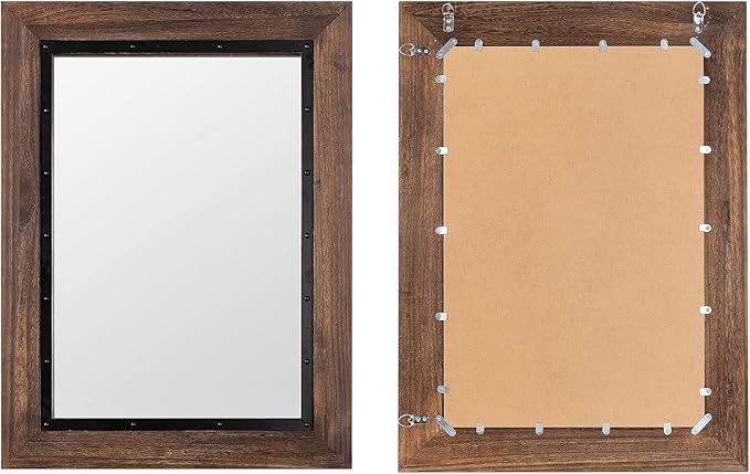 YOSHOOT Rustic Wooden Framed Wall Mirror, Natural Wood and Iron Bathroom Vanity Mirror for Farmhouse Decor, Vertical or Horizontal Hanging, 60" x 30", Brown