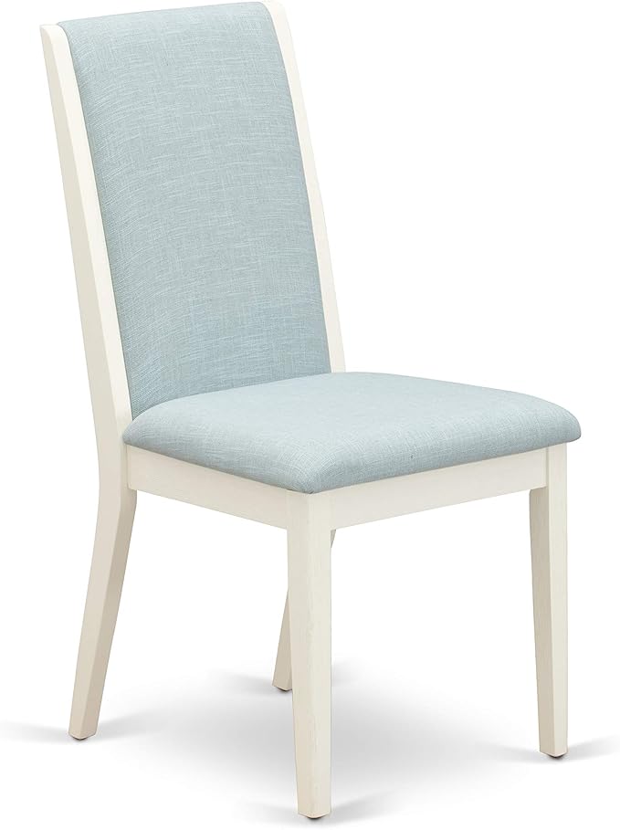 East West Furniture X027LA015-9 9 Piece Dining Set Includes a Rectangle Dining Room Table with X-Legs and 8 Baby Blue Linen Fabric Upholstered Parson Chairs, 40x72 Inch, Multi-Color