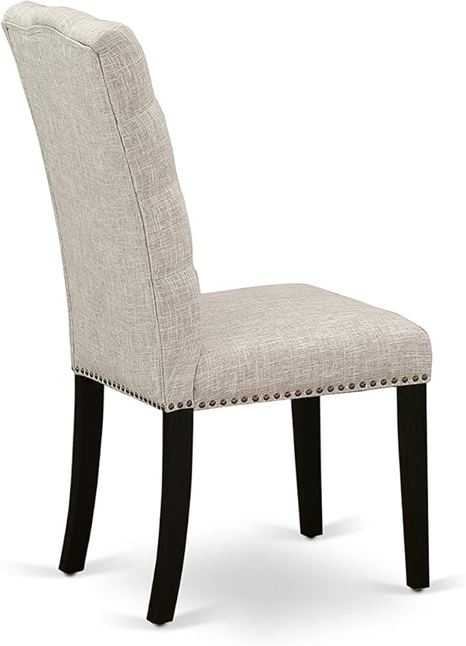 East West Furniture X697EL635-9 9 Piece Dining Set Includes a Rectangle Dining Room Table with X-Legs and 8 Doeskin Linen Fabric Upholstered Parson Chairs, 40x72 Inch, Multi-Color