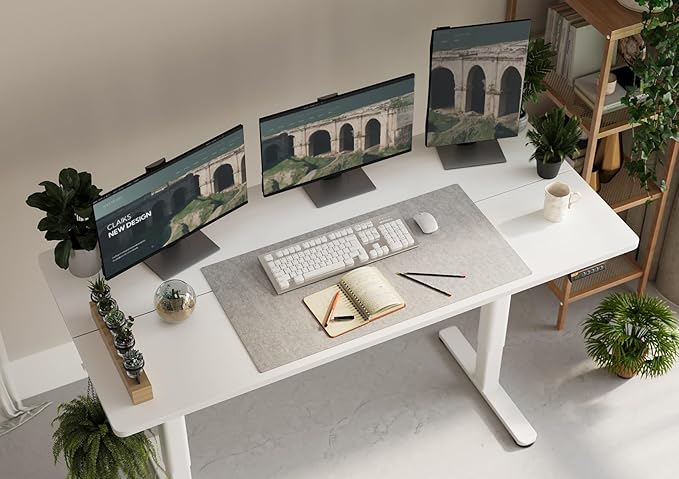 Claiks Electric Standing Desk, Adjustable Height Stand up Desk, 63x24 Inches Sit Stand Home Office Desk with Splice Board, White Frame/White Top