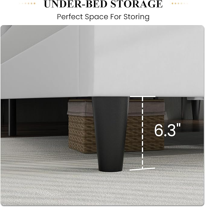 SHA CERLIN King Bed Frame/Velvet Upholstered Platform Bed Frame with Headboard/Strong Wood Slats Support/Mattress Foundation/No Box Spring Needed/Easy Assembly/White