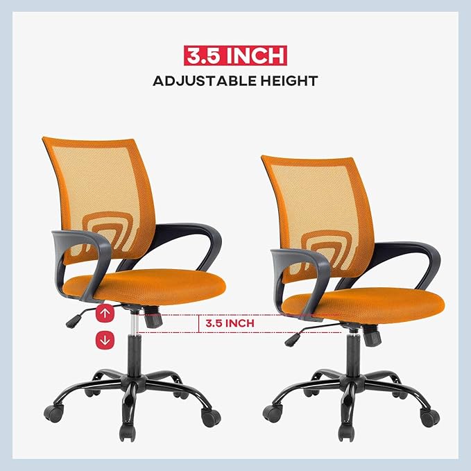 BestOffice Office Computer Chair Ergonomic Mesh Desk Chair with Lumbar Support Modern Executive Adjustable Stool Rolling Swivel for Back Pain (Orange)