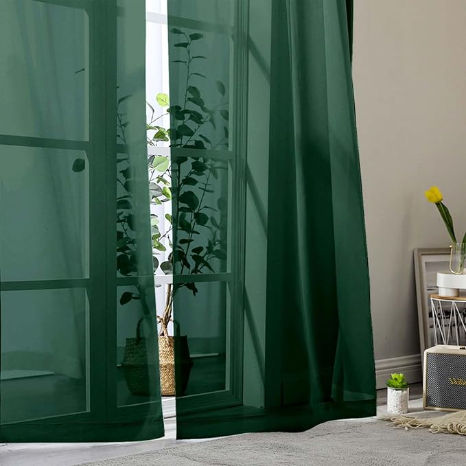 Sheer Hunter Green Curtains for Bedroom Living Room 63 Inch Length 2 Panels - Image 8
