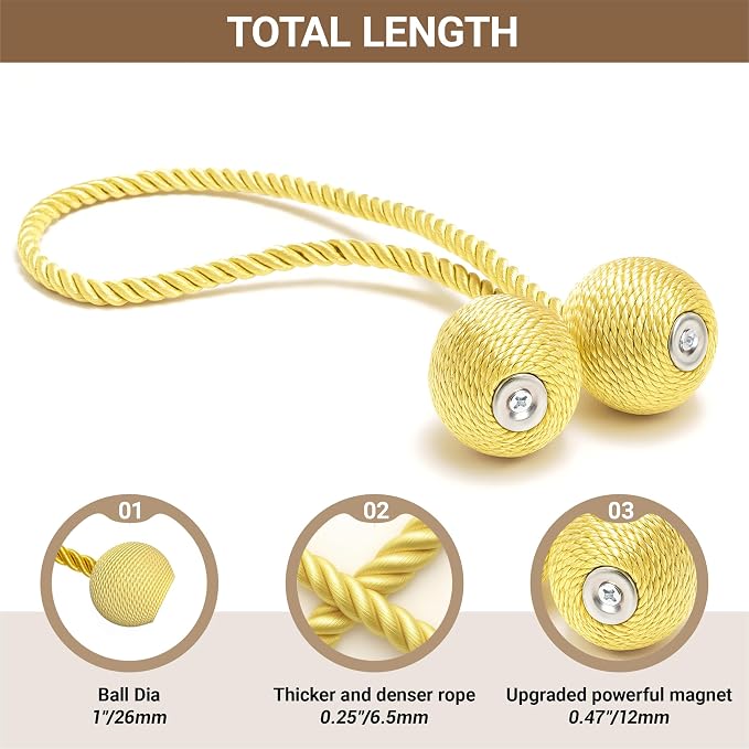 Hion Magnetic Curtain Tiebacks Golden 2pcs, Curtain Tiebacks Buckles Holdbacks - Image 2
