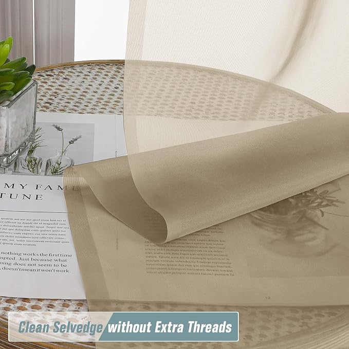 Taupe Sheer Curtains 63 Inch Length 2 Panels, Voile Sheer Curtain - Image 2
