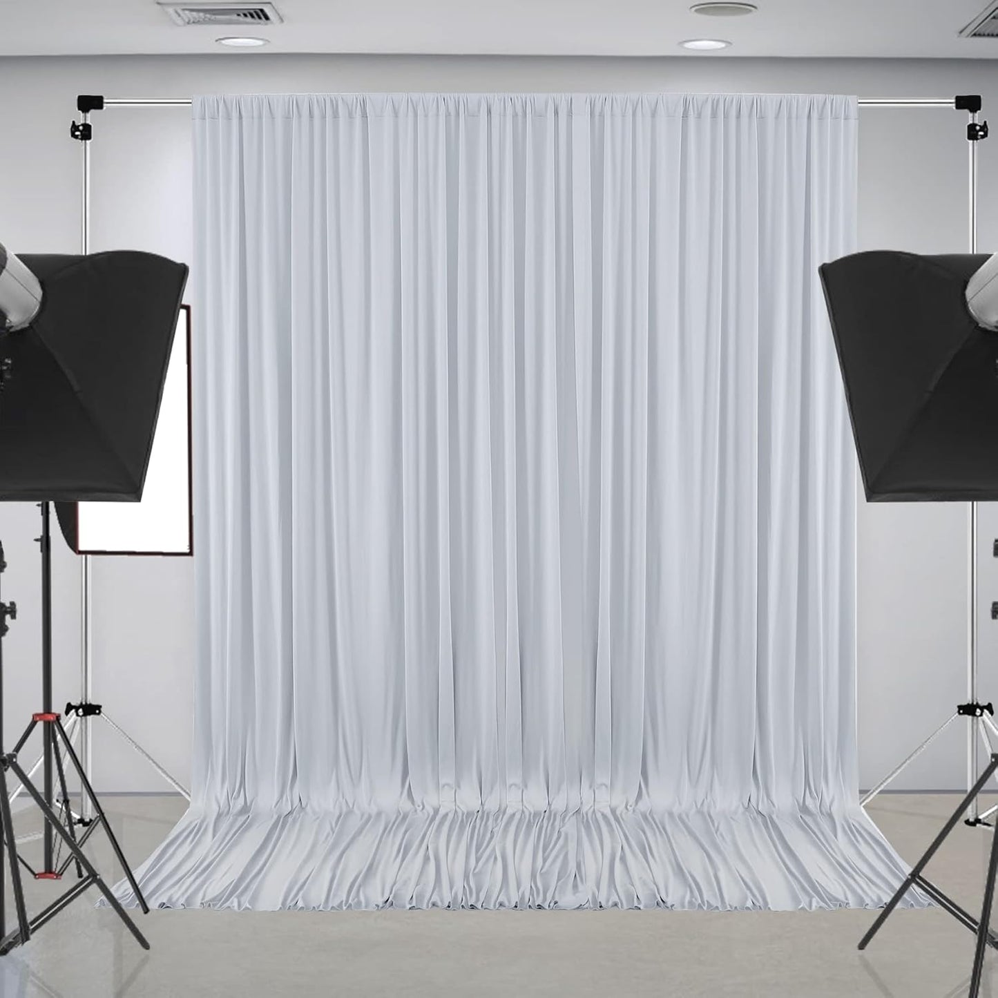 10 ft x 8 ft Wrinkle Free Silver Backdrop Curtain for Parties, Polyester Silver Grey Backdrop Drapes 2 Panels 5x8ft for Baby Shower Photoshoot Engagement Wedding Birthday Photography Background