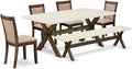 East West Furniture X727MZ716-6 6 Piece Dinette Set Contains a Rectangle Dining Table with X-Legs and 4 Dark Khaki Linen Fabric Parson Chairs with a Bench, 40x72 Inch, Multi-Color