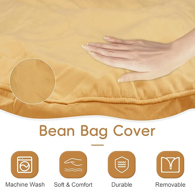 HABUTWAY Bean Bag Chair 3Ft Luxurious Velvet Ultra Soft Fur with High Rebound Memory Foam Bean Bag Chairs for Adults Plush Lazy Sofa with Fluffy Removable Sponge 3' (Mustard)
