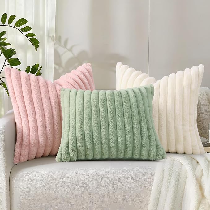 decorUhome Summer Cozy Faux Fur Throw Pillow Covers 16x16 Set of 2 Decorative - Image 9