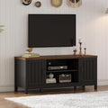 ChooChoo Farmhouse TV Stand for Televisions up to 55 inches, Entertainment Center Console Table Media Furniture with Storage Cabinets and Open Shelves, Fluted Door, for Living Room Bedroom, Black