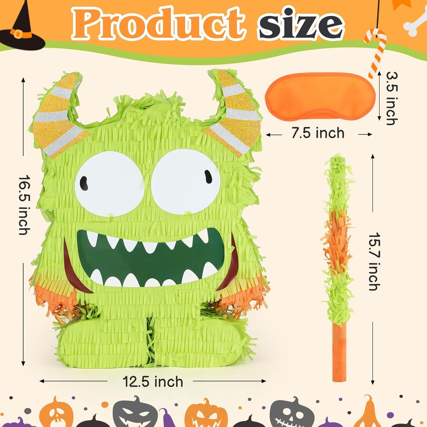 Halloween Monster Pinatas Bundle with a Blindfold and Bat (16.4x12.5x4 Inches), Halloween Parties Supplies Game and Decoration