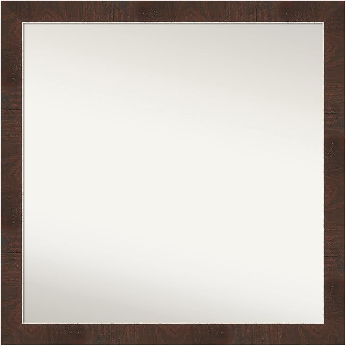Amanti Art Brown Bathroom Mirror for Over Sink, 29x29 Wildwood Brown Narrow Square Vanity Mirror, Large Country Rustic Frame, Hangs Horizonally and Vertically, Bathroom Wall Decor, Non-Beveled Edge