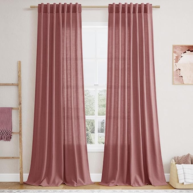 Canyon Rose Linen 144 Inch Curtains by Nanspring